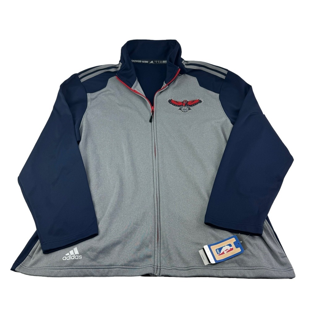 VTG‎ DS NWT Adidas Climawarm Gray & Blue NBA Atlanta Hawks Full Zip Size 2XL